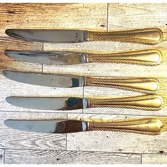 5 Cambridge Carlyle Dinner Knives Stainless 18/8 Rope Edge Flatware Tarnished - Picture 1 of 12